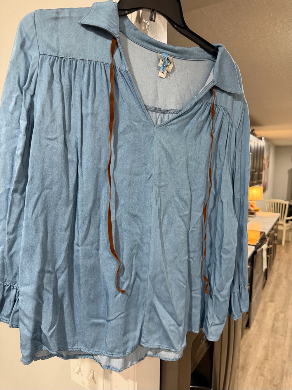 ivy jane Light Blue Peasant Tunic with Brown Tassel Ties